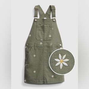 GAP Kids Olive Girl's Overall Dress with Embroidered Floral Accents Size Small